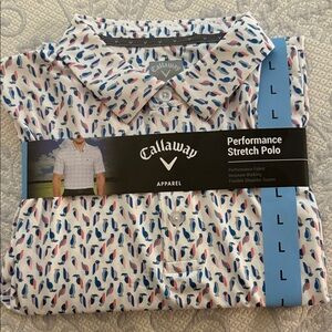 Callaway White Polo with Blue and Red Pattern